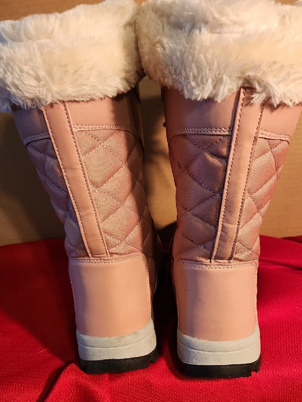 Women's Pink Faux-Fur Lace-Up Winter Boots